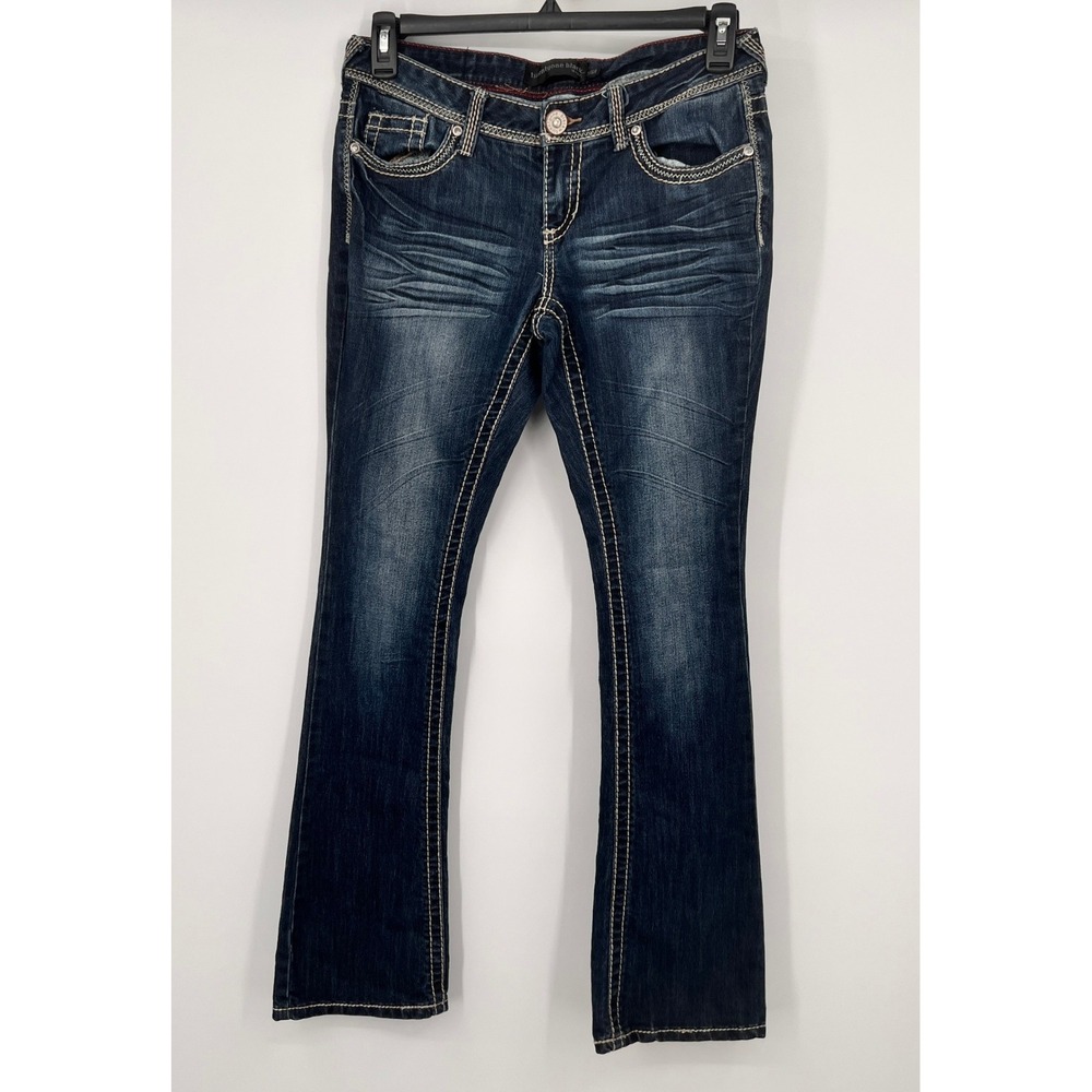 Twentyone Black Bootcut Jeans Dark‎ Wash Thick Stitch Low Rise Size 7/8R
